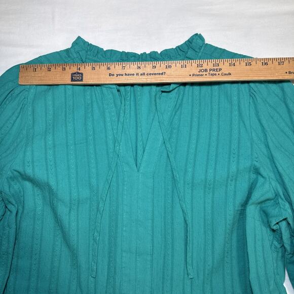 Ann Taylor LOFT Geometric Tiered Ruffle Short Sleeve Teal Embroidered XL Dress - Picture 3 of 12
